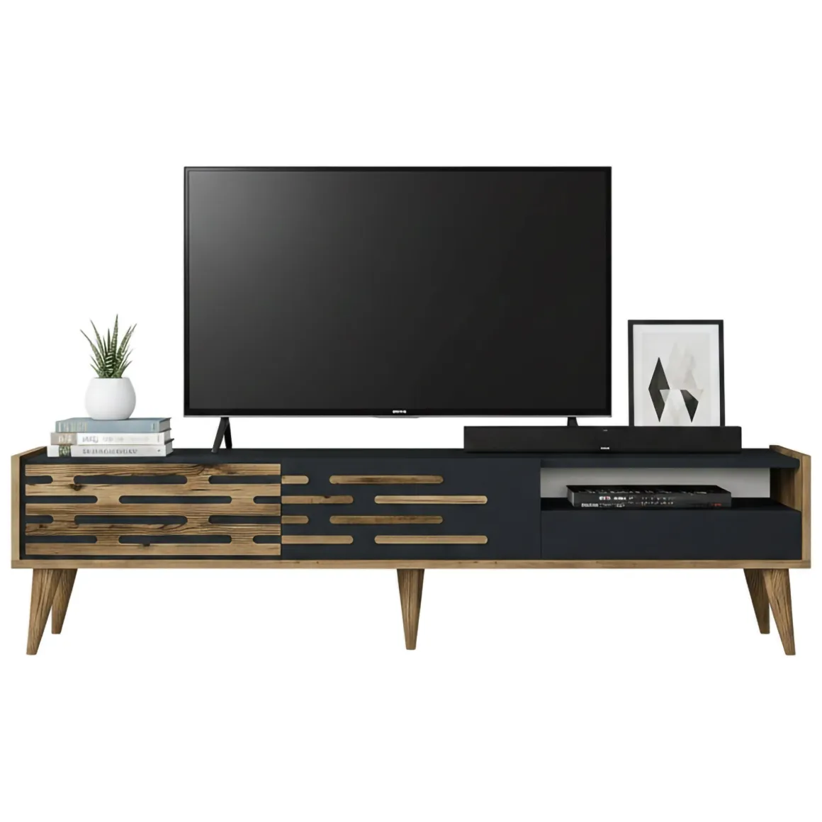 Porta TV antracite e noce 180x45x35h cm 3 ante - Upana