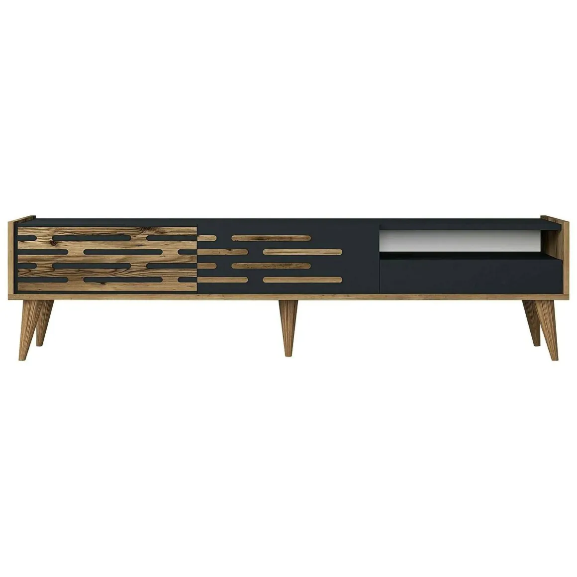 Porta TV antracite e noce 180x45x35h cm 3 ante - Upana