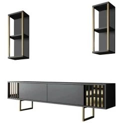 Mobili Porta Tv|Salotto > Dmora Porta TV antracite e oro 180x30x48h cm modulabile - Artinay Oro, Nero Antracite