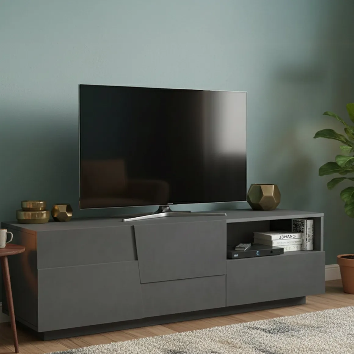 Porta TV antracite 150x44x46h cm 2 ante e 1 cassetto - Cecia