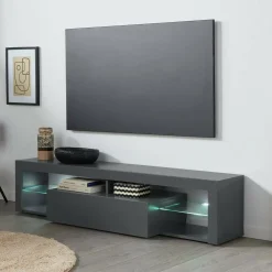 Salotto > Dmora Porta TV antracite 200x40x35h cm in legno - Meti Nero Antracite