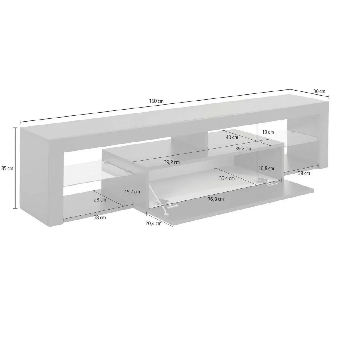 Porta TV antracite 160x40x35h cm in legno - Ivy