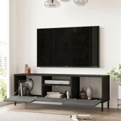 Mobili Porta Tv|Salotto > Dmora Porta TV argento e nero 170x35x46h cm 4 ante - Basyang Nero, Argento