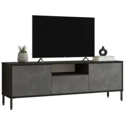 Mobili Porta Tv|Salotto > Dmora Porta TV argento e nero 170x35x46h cm 4 ante - Basyang Nero, Argento