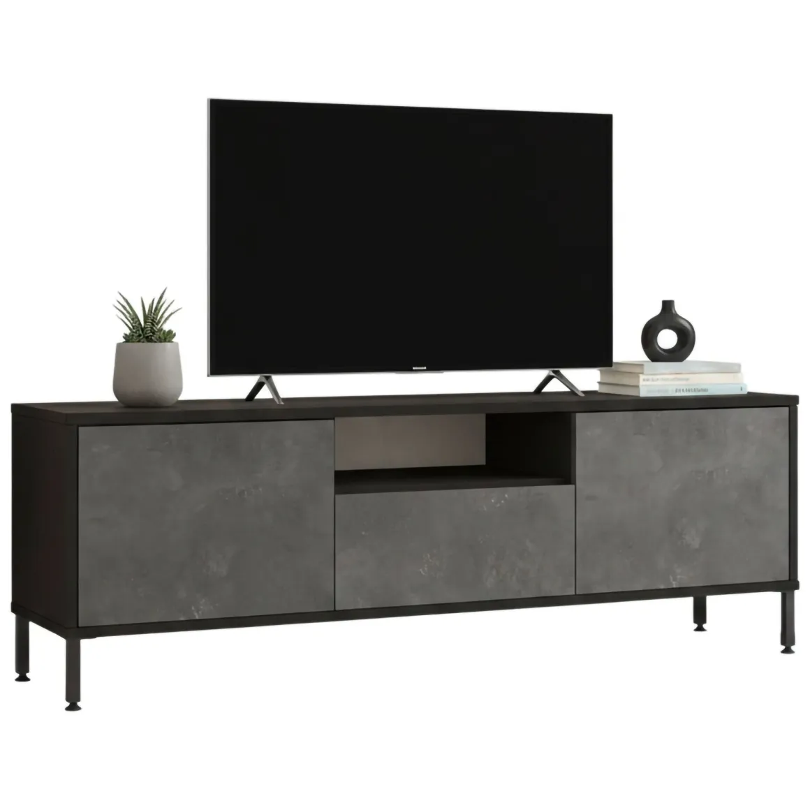 Porta TV argento e nero 140x35x46h cm 3 ante - Khagan