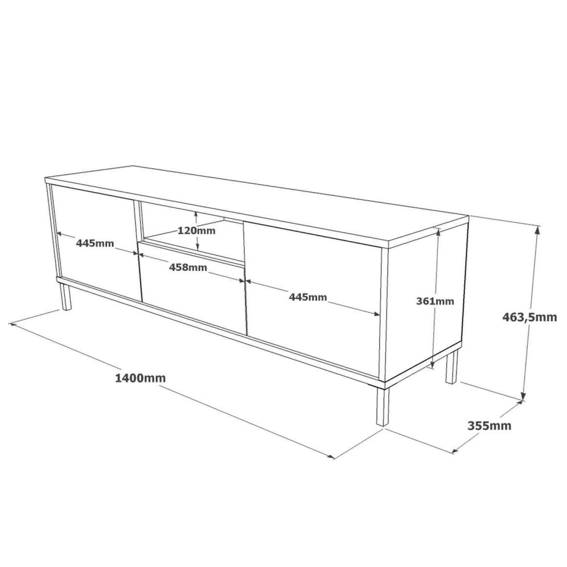Porta TV argento e nero 140x35x46h cm 3 ante - Khagan
