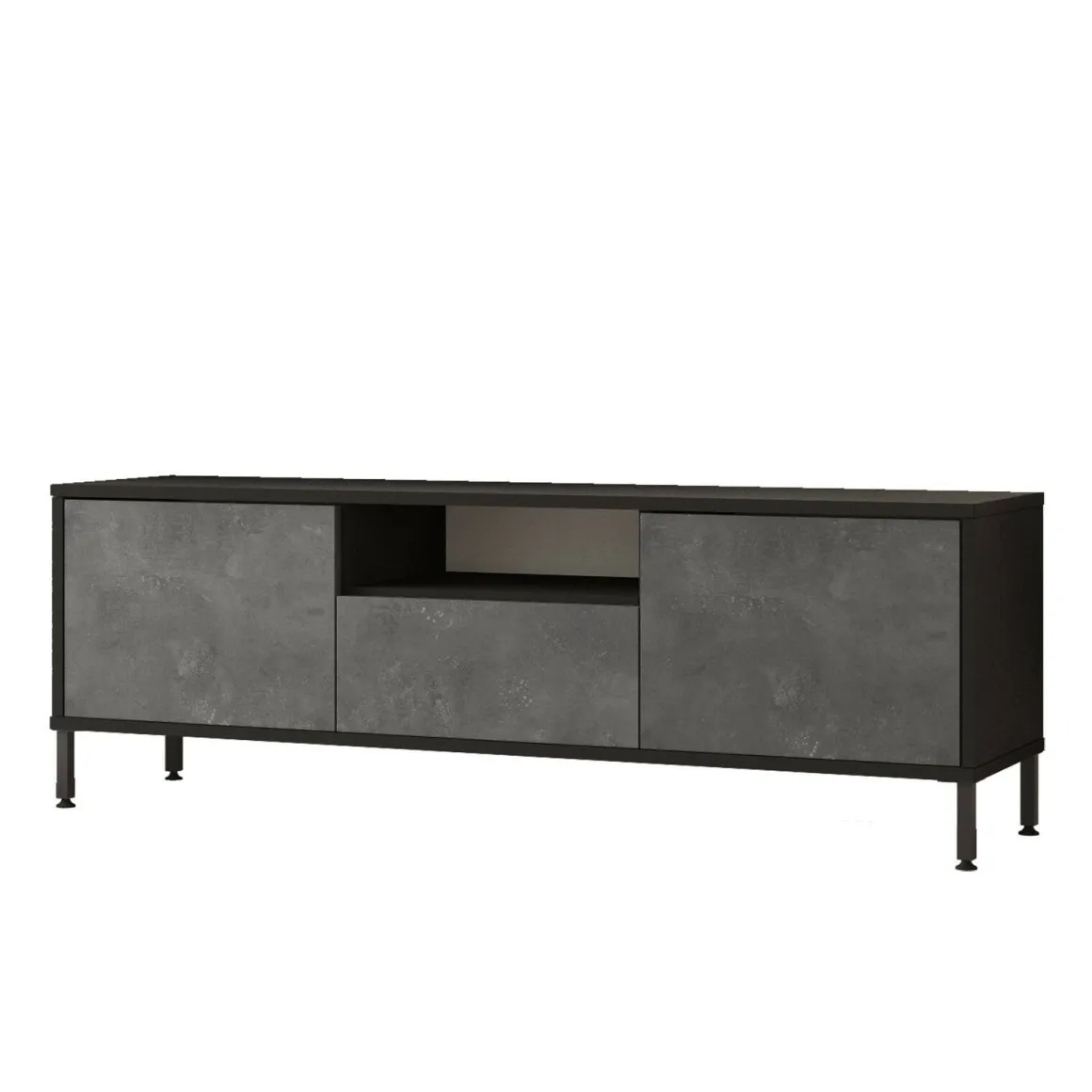 Porta TV argento e nero 140x35x46h cm 3 ante - Khagan
