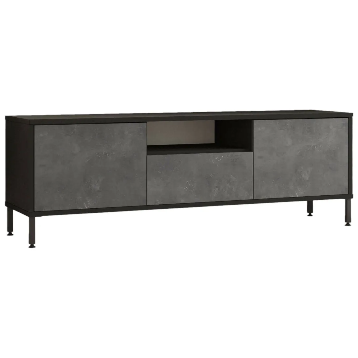 Porta TV argento e nero 140x35x46h cm 3 ante - Khagan