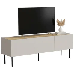Mobili Porta Tv > Dmora Porta TV beige e rovere 200x40x52h cm 4 ante - Scopa Marrone Rovere, Beige Cashmere