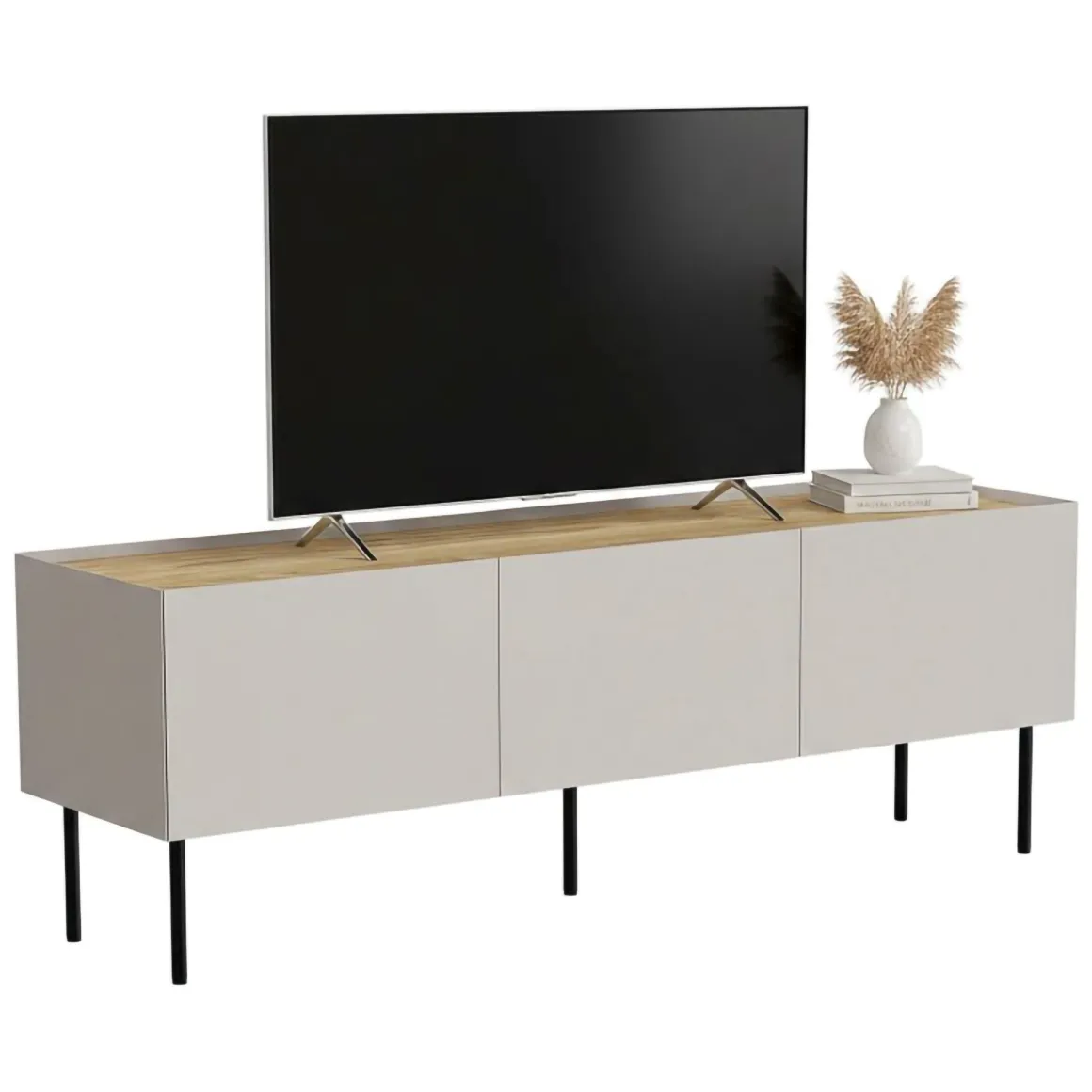 Mobili Porta Tv > Dmora Porta TV beige e rovere 200x40x52h cm 4 ante - Scopa Marrone Rovere, Beige Cashmere