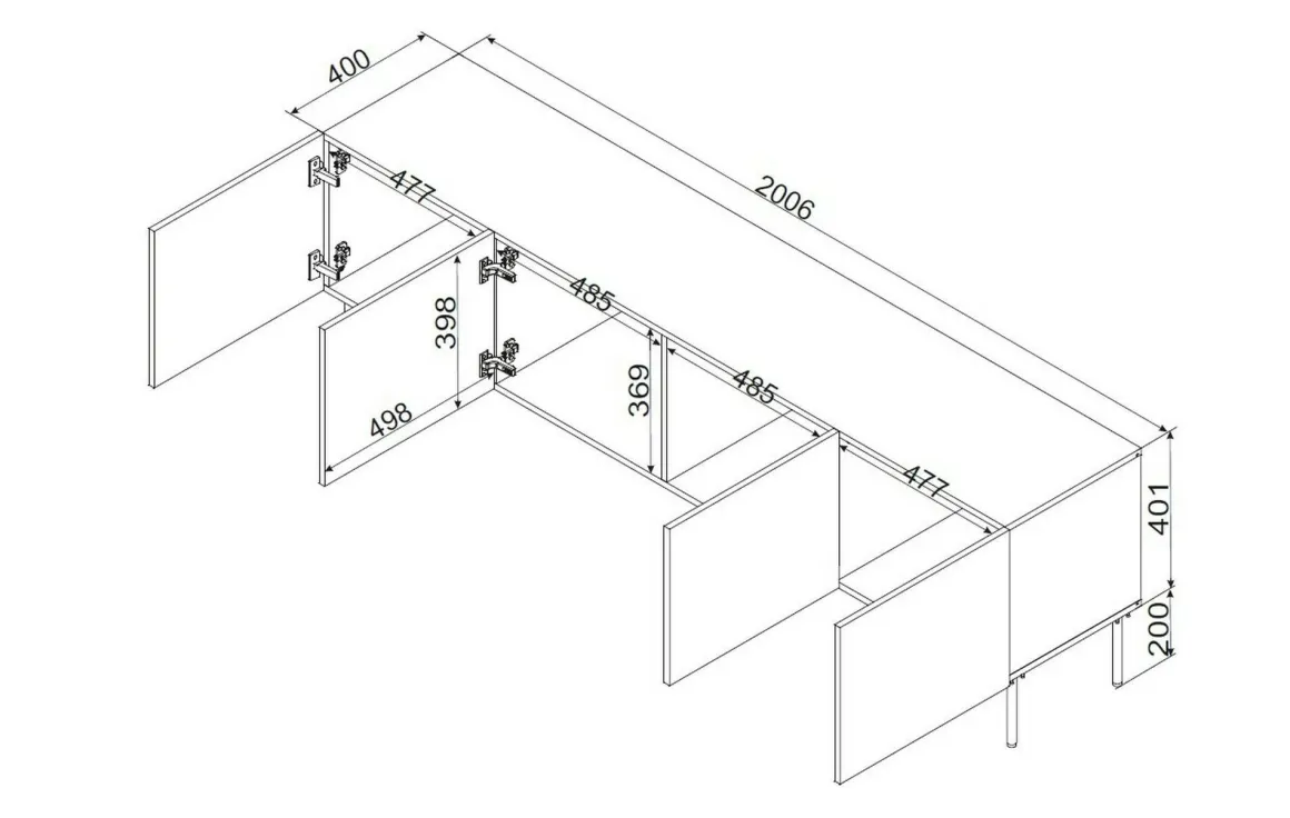 Porta TV beige 150x42x60h cm 3 ante - Frassino