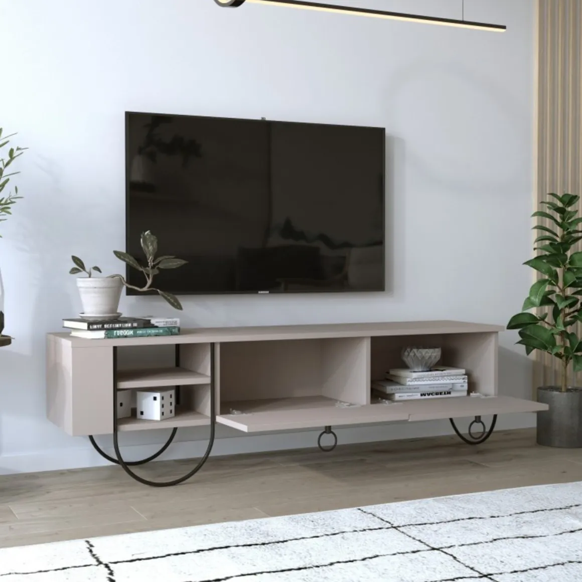 Porta TV beige 150x36x44h cm in legno - Adige