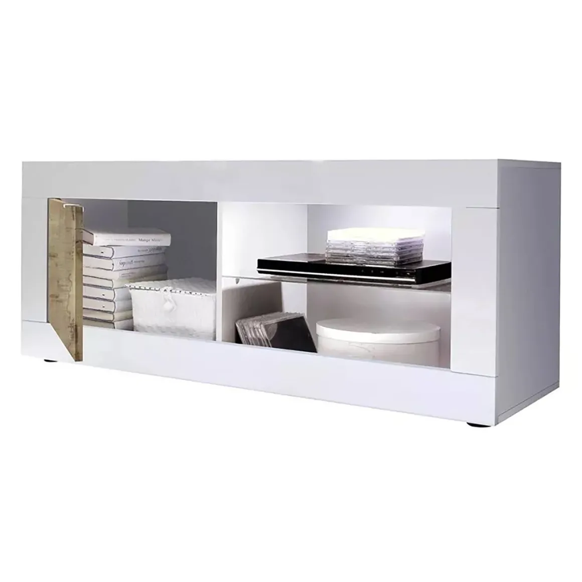 Porta TV bianco e acacia 140x43x56h cm in legno - Hector