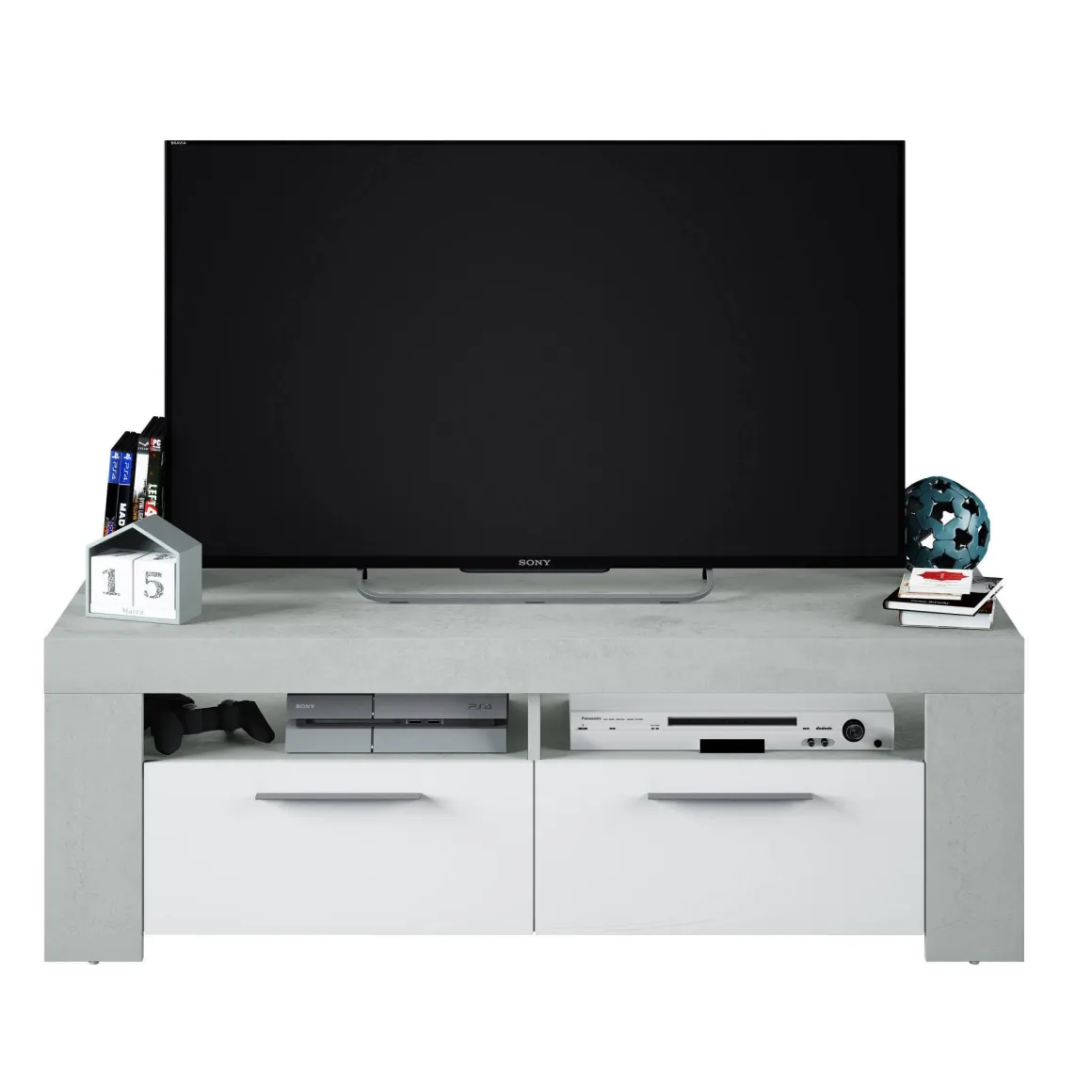 Porta TV bianco e cemento 120x42x40h cm 2 ante - Sparaxis