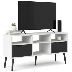 Mobili Porta Tv > Dmora Porta TV bianco e nero 117x39x57h cm in legno - Aliani Nero, Bianco