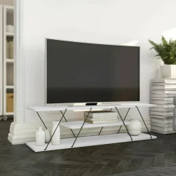 Porta TV bianco e nero 120x30x33h cm in legno - Desdemona
