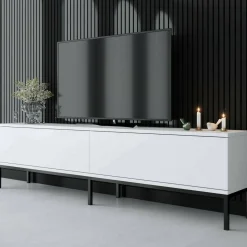 Mobili Porta Tv|Salotto > Dmora Porta TV bianco e nero 180x30x47h cm modulabile - Espero Nero, Bianco