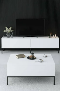 Mobili Porta Tv|Salotto > Dmora Porta TV bianco e nero 180x30x47h cm modulabile - Espero Nero, Bianco