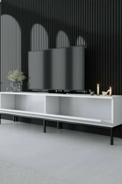 Mobili Porta Tv|Salotto > Dmora Porta TV bianco e nero 180x30x47h cm modulabile - Espero Nero, Bianco