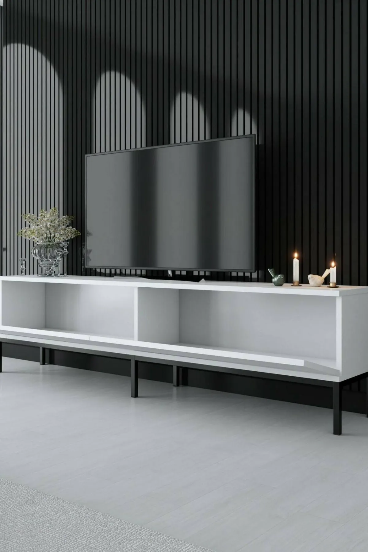 Mobili Porta Tv|Salotto > Dmora Porta TV bianco e nero 180x30x47h cm modulabile - Espero Nero, Bianco