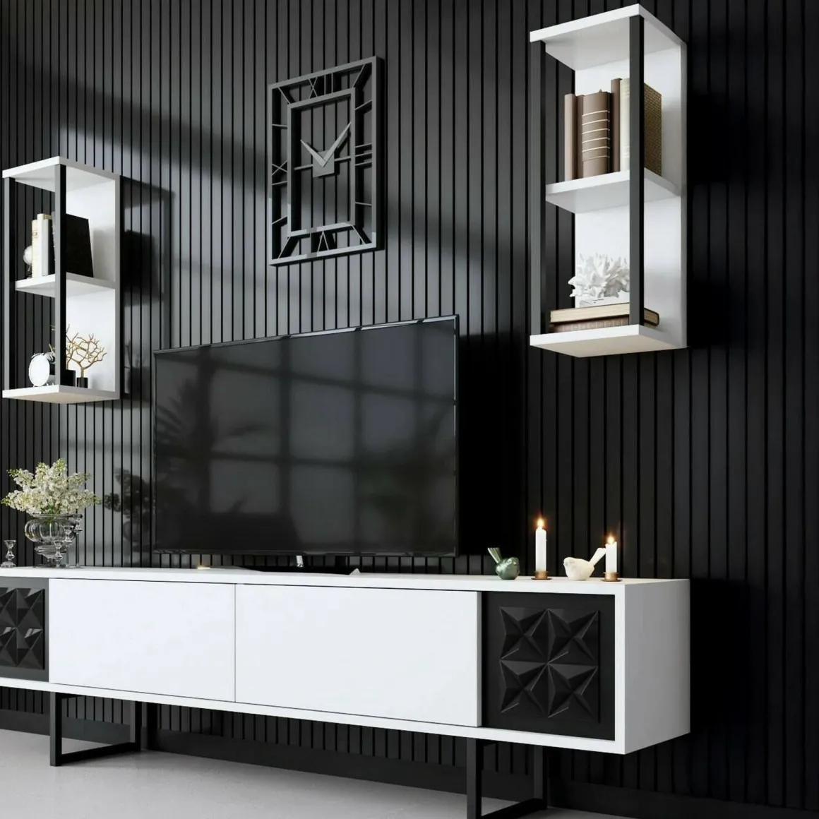 Porta TV bianco e nero 180x30x48h cm modulabile - Axa