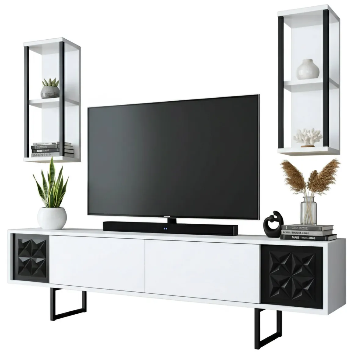Porta TV bianco e nero 180x30x48h cm modulabile - Axa