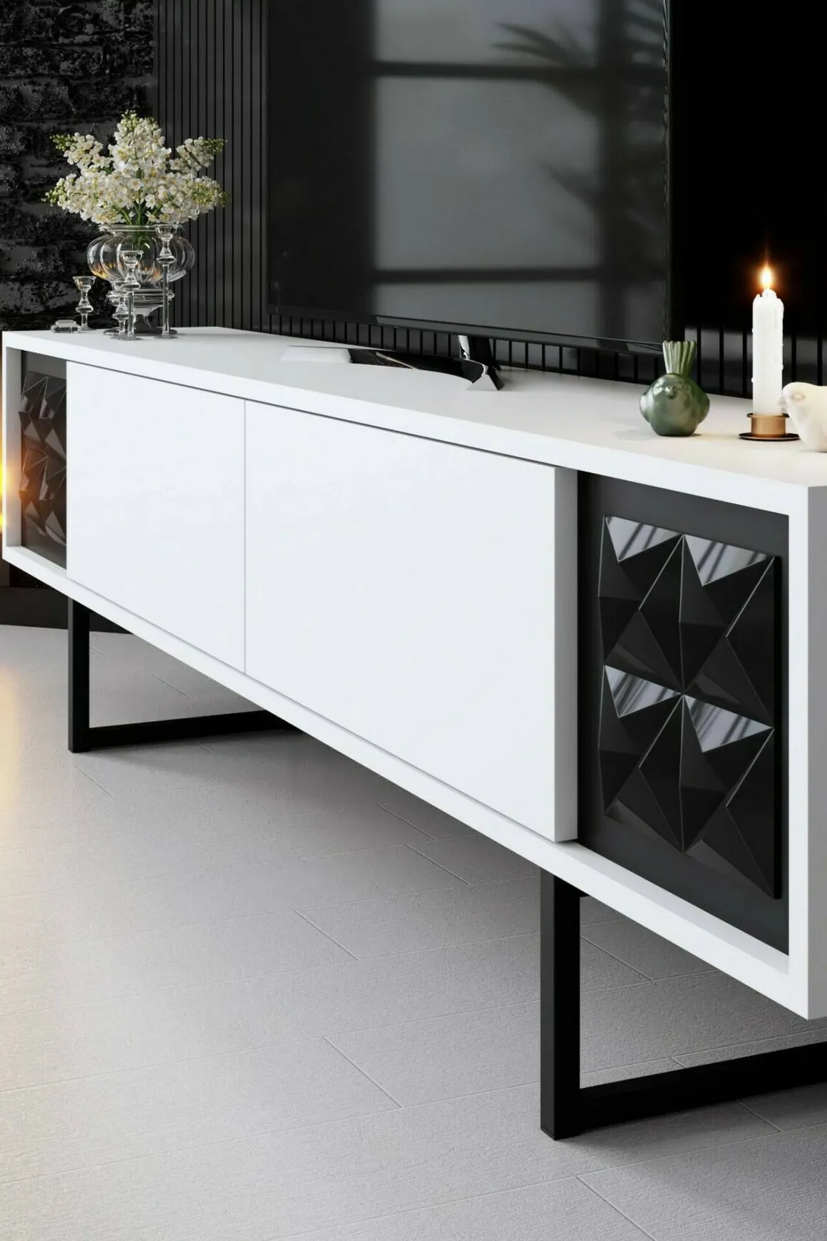 Porta TV bianco e nero 180x30x48h cm modulabile - Axa