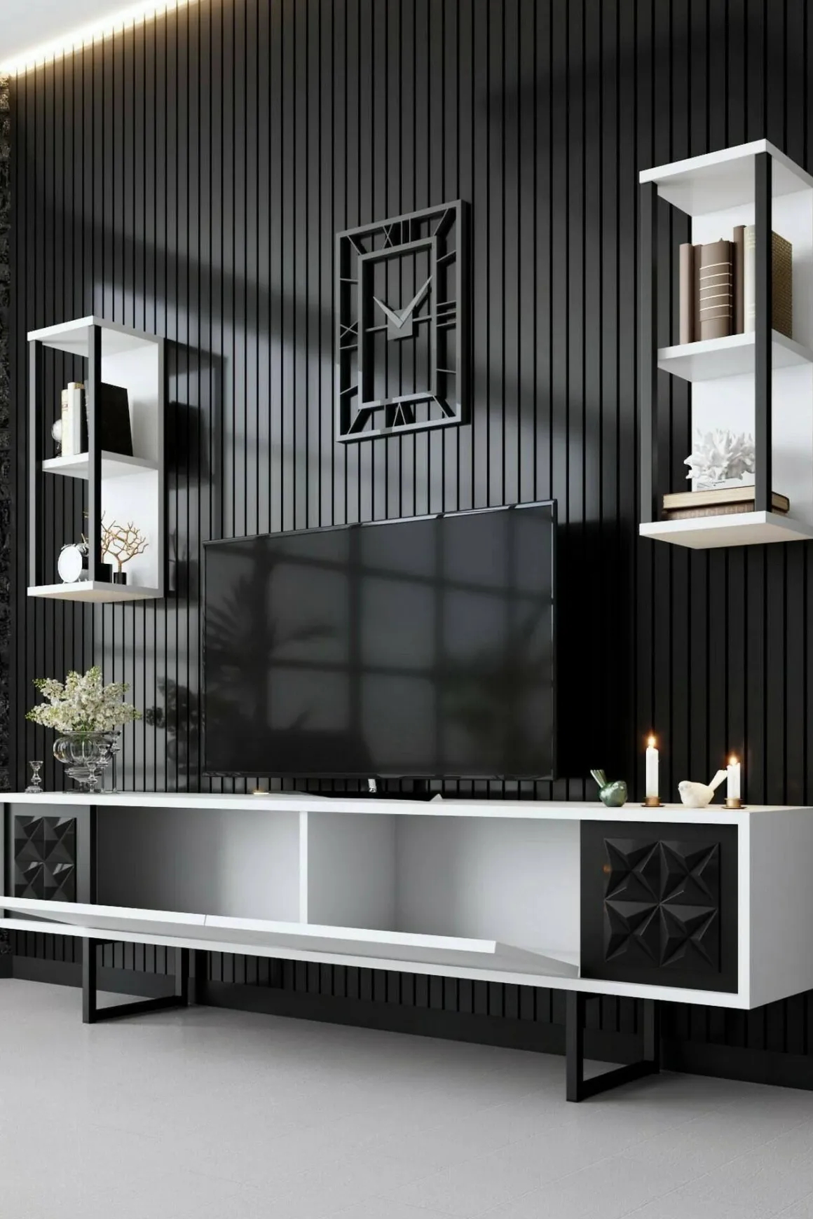 Porta TV bianco e nero 180x30x48h cm modulabile - Axa