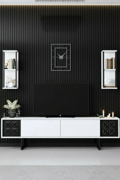 Porta TV bianco e nero 180x30x48h cm modulabile - Axa