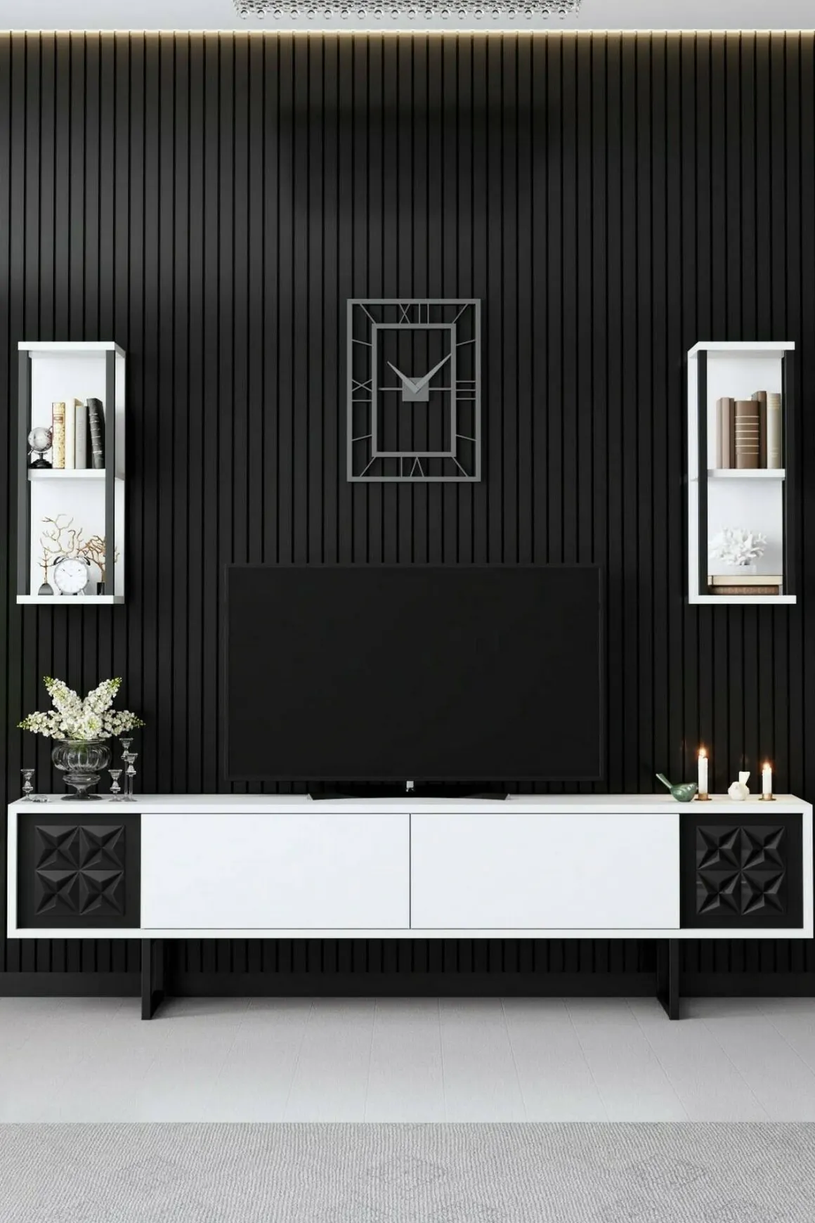 Porta TV bianco e nero 180x30x48h cm modulabile - Axa