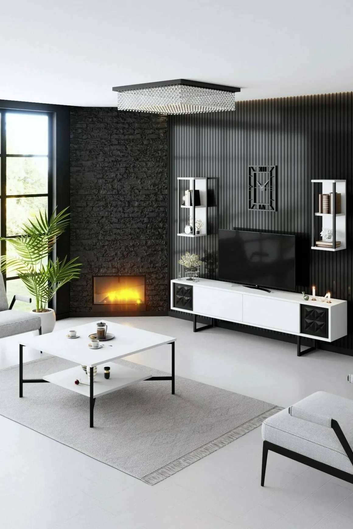 Porta TV bianco e nero 180x30x48h cm modulabile - Axa