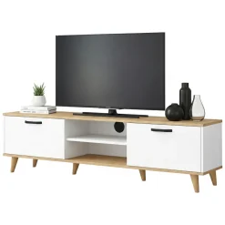 Porta TV bianco e noce 180x35x48h cm modulabile - Messalina