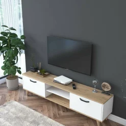 Porta TV bianco e noce 180x35x48h cm modulabile - Messalina