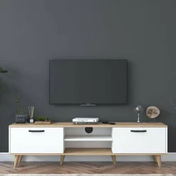 Porta TV bianco e noce 180x35x48h cm modulabile - Messalina