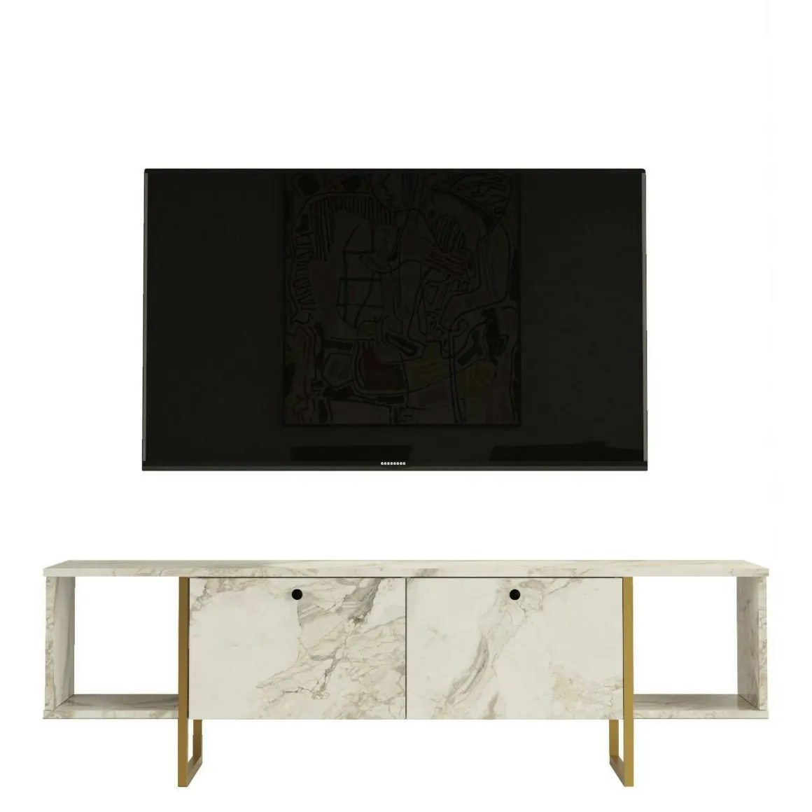 Porta TV bianco e oro 160x40x47h cm 2 ante - Adalberta