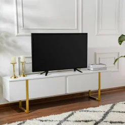 Porta TV bianco e oro 180x29x50h cm 2 ante - Lilith