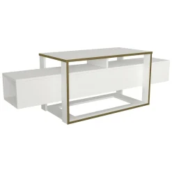 Mobili Porta Tv|Salotto > Dmora Porta TV bianco e oro 160x46x49h cm in legno - Jo Oro, Bianco
