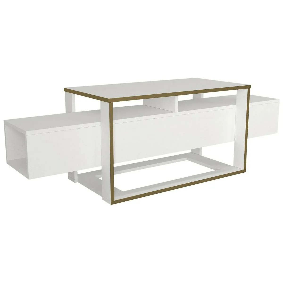 Mobili Porta Tv|Salotto > Dmora Porta TV bianco e oro 160x46x49h cm in legno - Jo Oro, Bianco