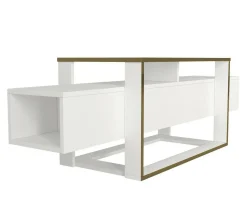 Mobili Porta Tv|Salotto > Dmora Porta TV bianco e oro 160x46x49h cm in legno - Jo Oro, Bianco