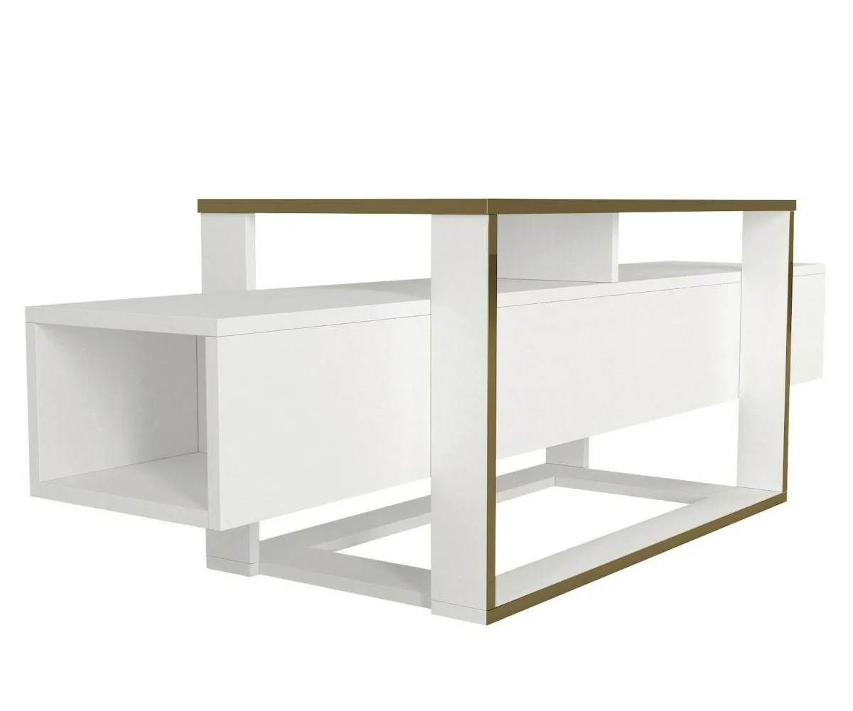 Mobili Porta Tv|Salotto > Dmora Porta TV bianco e oro 160x46x49h cm in legno - Jo Oro, Bianco