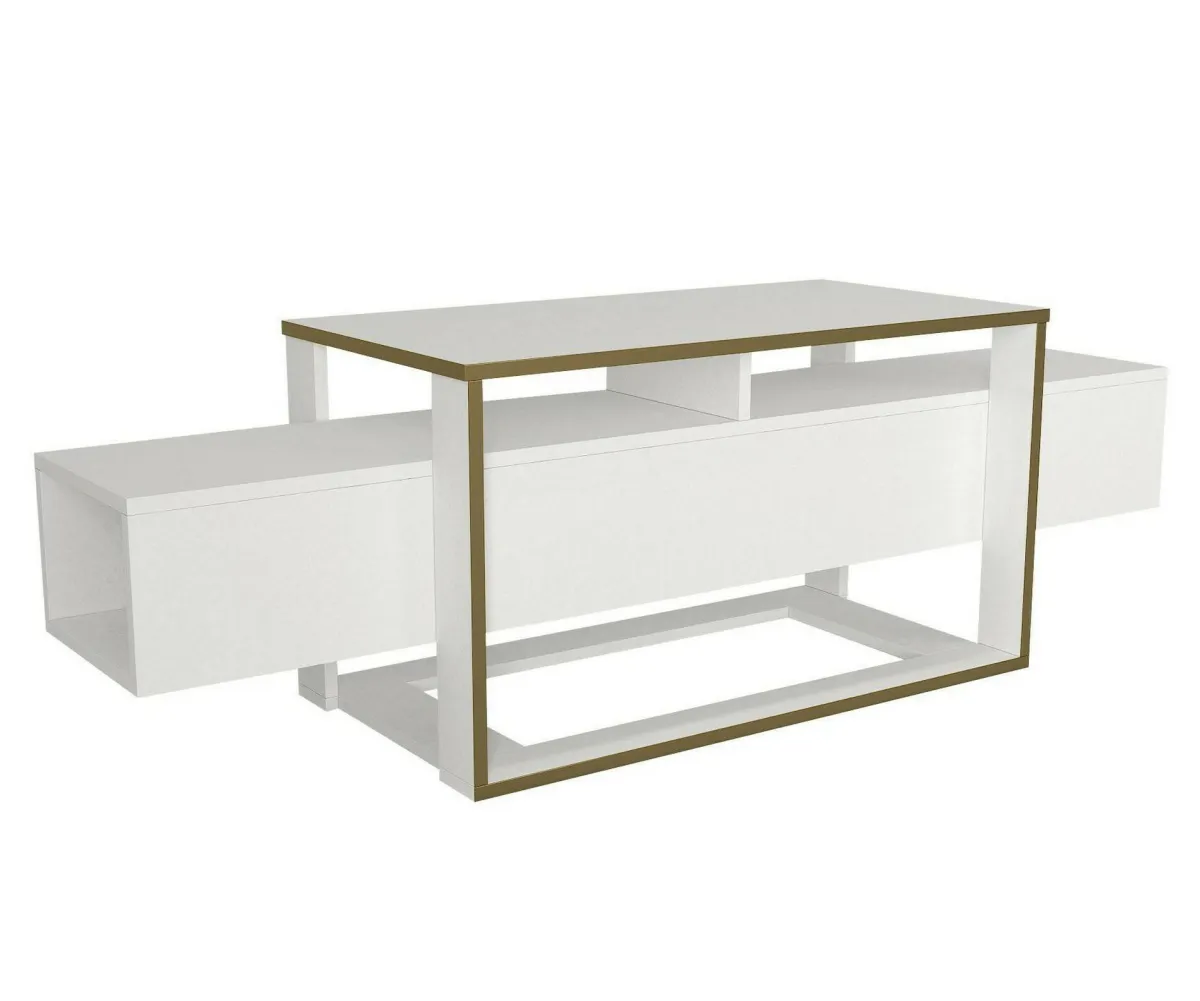Mobili Porta Tv|Salotto > Dmora Porta TV bianco e oro 160x46x49h cm in legno - Jo Oro, Bianco
