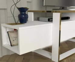 Mobili Porta Tv|Salotto > Dmora Porta TV bianco e oro 160x46x49h cm in legno - Jo Oro, Bianco