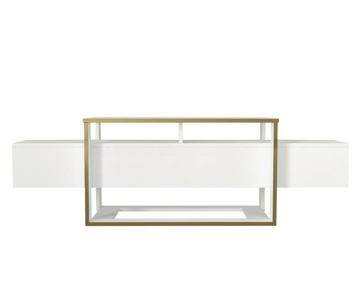 Mobili Porta Tv|Salotto > Dmora Porta TV bianco e oro 160x46x49h cm in legno - Jo Oro, Bianco