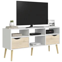 Mobili Porta Tv > Dmora Porta TV bianco e quercia 149x41x50h cm 2 ante - Damrey Marrone, Bianco Quercia