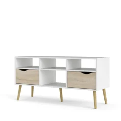 Mobili Porta Tv > Dmora Porta TV bianco e quercia 149x41x50h cm 2 ante - Damrey Marrone, Bianco Quercia