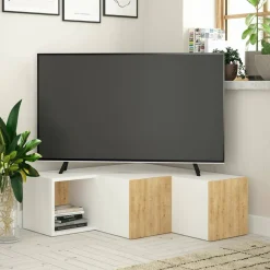 Porta TV bianco e quercia 90x92x32h cm 2 ante - Malachie