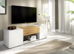 Porta TV bianco e rovere nodi 138x35x44h cm 2 ante e 1 cassetto - Acik