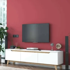 Mobili Porta Tv|Salotto > Dmora Porta TV bianco e rovere 180x35x48h cm 3 ante - Apatite Marrone, Bianco Rovere