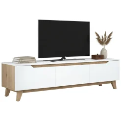 Mobili Porta Tv|Salotto > Dmora Porta TV bianco e rovere 180x35x48h cm 3 ante - Apatite Marrone, Bianco Rovere