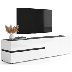 Mobili Porta Tv > Dmora Porta TV bianco lucido e antracite 180x47x42h cm 2 ante e 2 cassetti - Basico Nero Antracite, Bianco Lucido